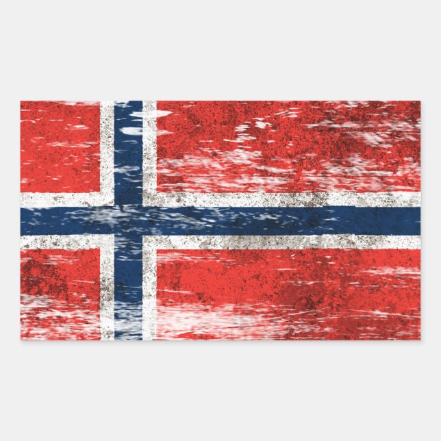 Scuffed and Worn Norwegian Flag Rectangular Sticker (Front)