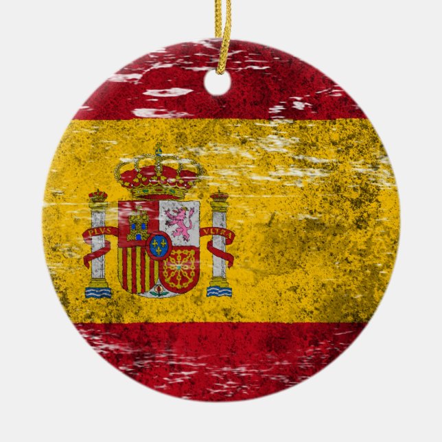 Scuffed and Worn Spanish Flag Ceramic Ornament (Front)