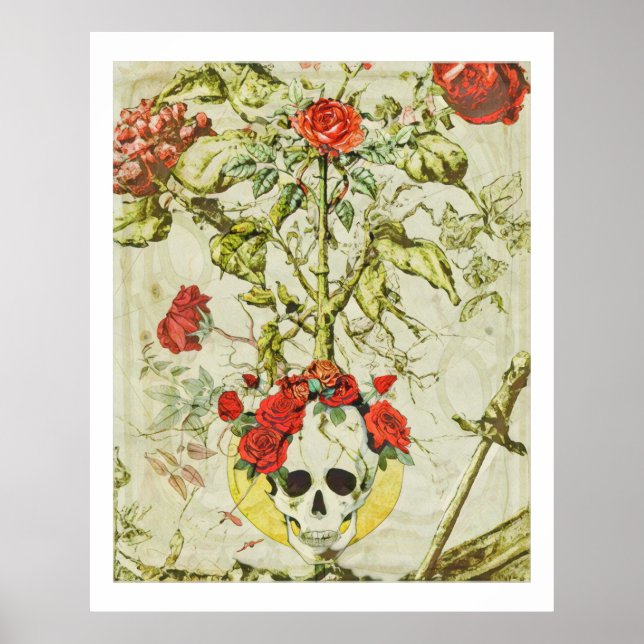 Scull and Rose Bush Vintage Poster (Front)