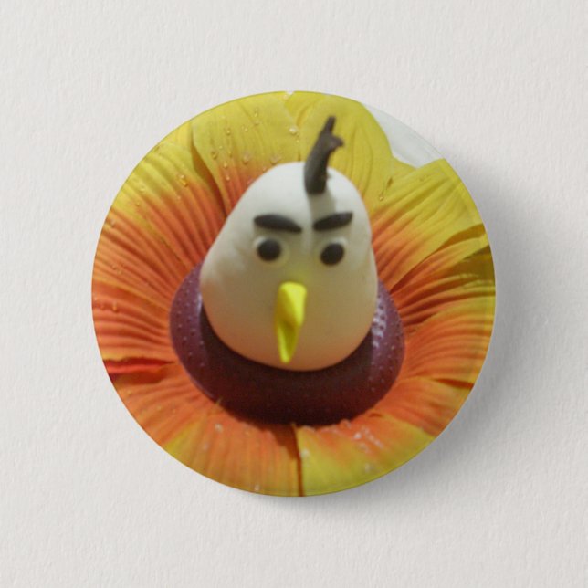 Sculpted Bird in Sunflower Art Print 6 Cm Round Badge (Front)