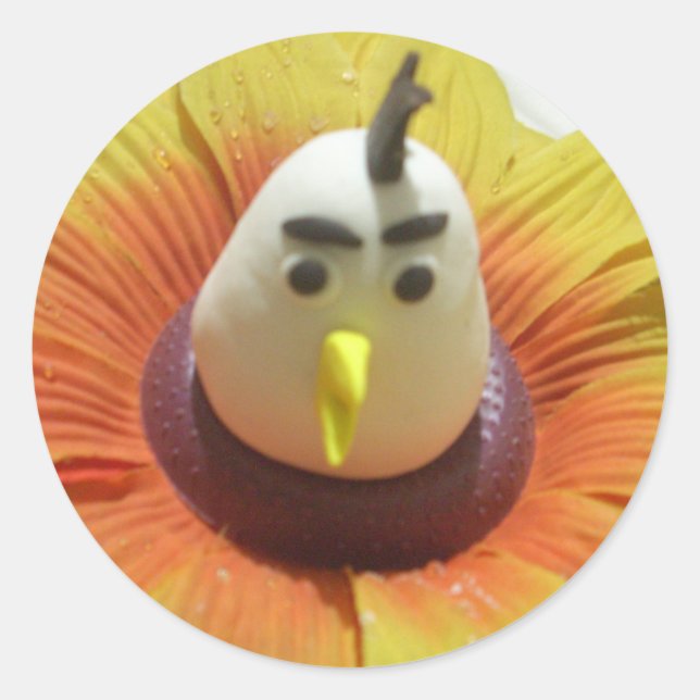 Sculpted Bird in Sunflower Art Print Classic Round Sticker (Front)