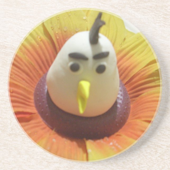 Sculpted Bird in Sunflower Art Print Coaster (Front)