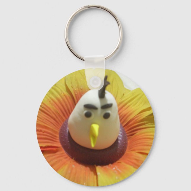 Sculpted Bird in Sunflower Art Print Key Ring (Front)