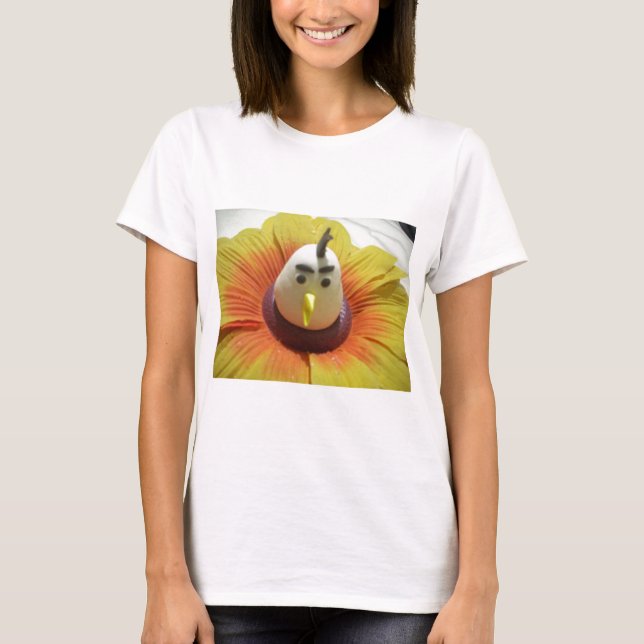 Sculpted Bird in Sunflower Art Print T-Shirt (Front)