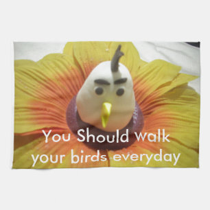 Sculpted Bird in Sunflower Art Print Tea Towel