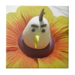 Sculpted Bird in Sunflower Art Print Tile