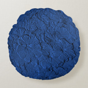 Sculpted Blue Petunias Round Throw Pillow