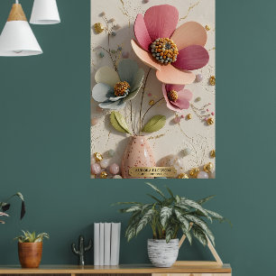 Sculpted Ceramic & Gold Leaf Floral Relief - Auror Poster