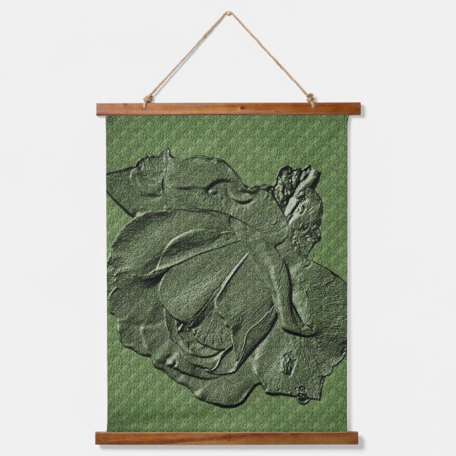 Sculpted Effect Green Rosebud Floral Art  Hanging Tapestry (Front)
