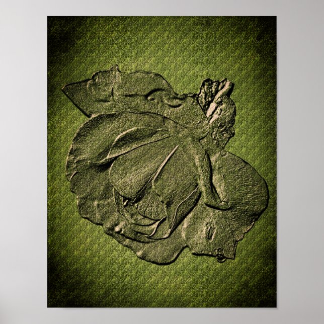 Sculpted Effect Green Rosebud Floral Art Poster (Front)