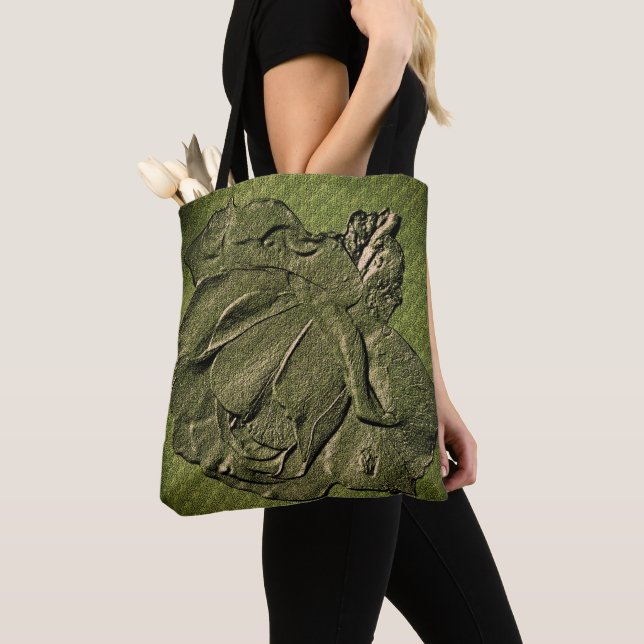 Sculpted Effect Green Rosebud Floral Art  Tote Bag (Close Up)
