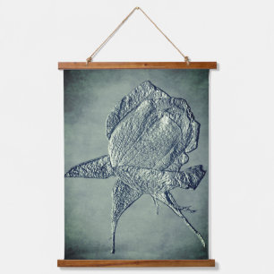 Sculpted Effect Silver Rosebud Flower Art Hanging Tapestry
