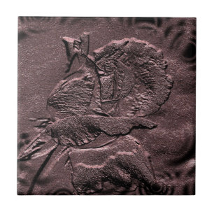 Sculpted Elegant Plum Rosebud Floral Art Tile