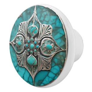 Sculpted Metal & Turquoise Modern Ceramic Knob
