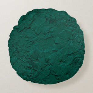 Sculpted Petunias, Jade Green Round Throw Pillow