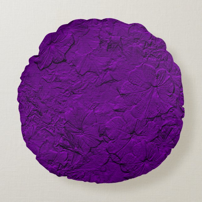 Sculpted Petunias, Purple Round Throw Pillow (Front)