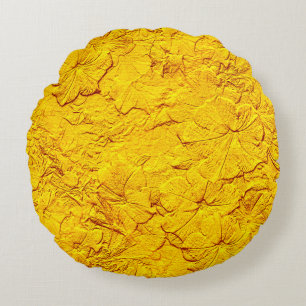 Sculpted Petunias, Yellow Round Throw Pillow