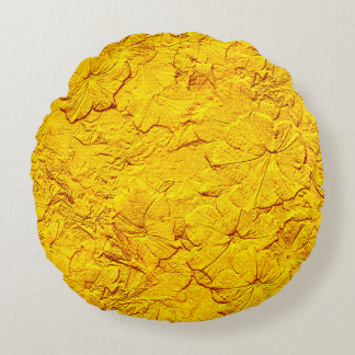 Sculpted Petunias, Yellow Round Throw Pillow