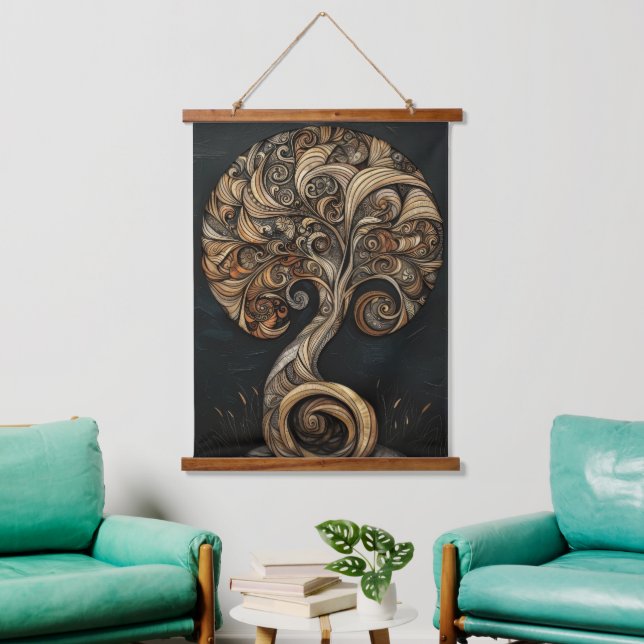 Sculpted Spiral Fibonacci Tree Hanging Tapestry (Living Room)