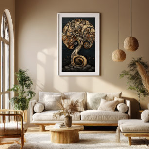 Sculpted Spiral Fibonacci Tree Poster