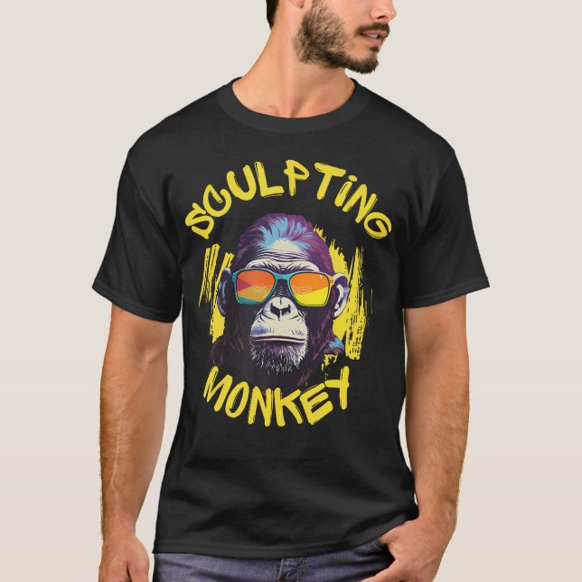 Sculpting Monkey Artist Creative Clay Modeling Pri T-Shirt (Front)