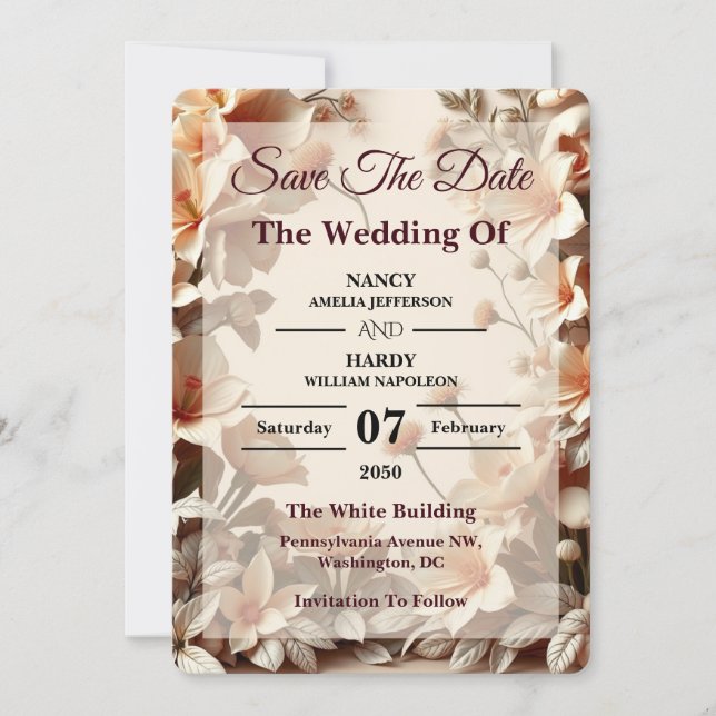 Sculptural Floral Neutral Wedding Save The Date (Front)