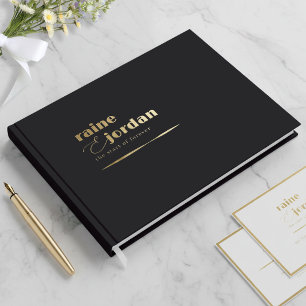Sculptural Waves Wedding Gold Black ID1312 Guest Book
