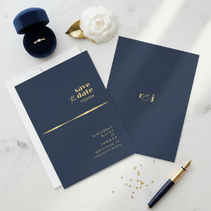 Sculptural Waves Wedding Gold Navy Blue ID1312 Save The Date