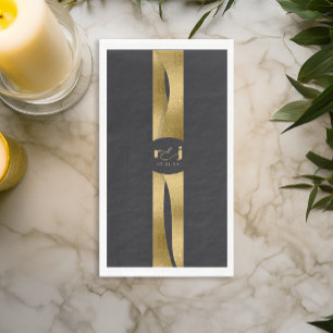 Sculptural Waves Wedding Matte Black Gold ID1312 Napkin