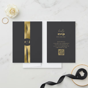 Sculptural Waves Wedding Matte Black Gold ID1312 RSVP Card