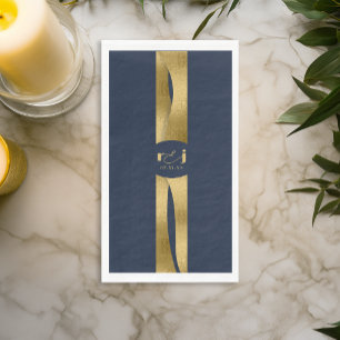 Sculptural Waves Wedding Navy Blue Gold ID1312 Napkin