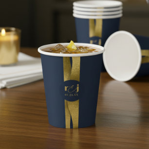 Sculptural Waves Wedding Navy Blue Gold ID1312 Paper Cups