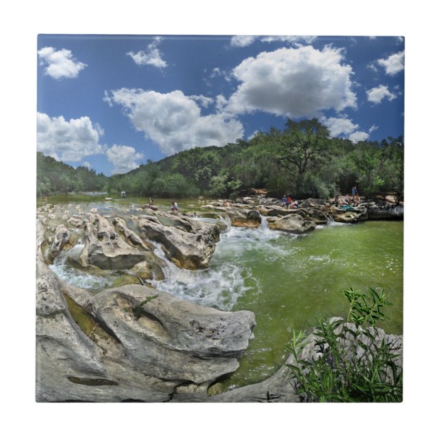 Sculpture Falls Pano - Barton Creek - Austin Texas Ceramic Tile (Front)