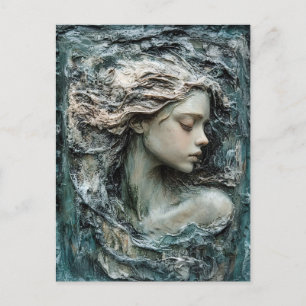 Sculpture of a Woman's Profile Patina Postcard