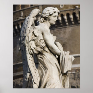 Sculpture of Angel with garment and dice on Sant Poster