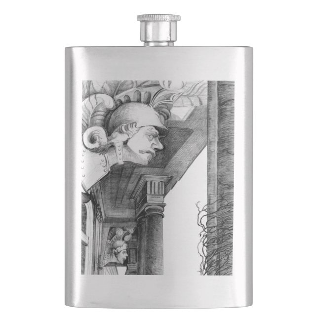 Sculpture of castle  Pencil Art  Hip Flask (Front)