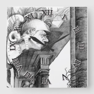 Sculpture of castle  Pencil Art  Square Wall Clock