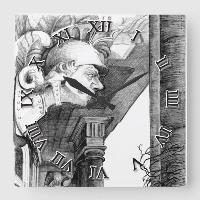Sculpture of castle  Pencil Art  Square Wall Clock (Front)