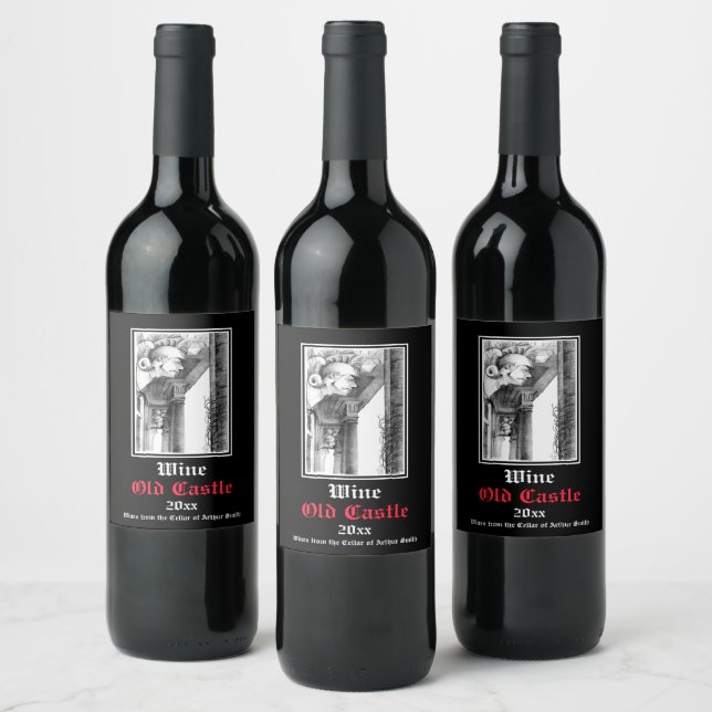 Sculpture of castle Pencil Art  Wine Label (Bottles)