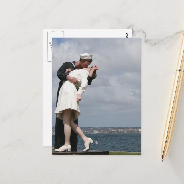 Sculpture Unconditional Surrender in San Diego Postcard (Front/Back In Situ)