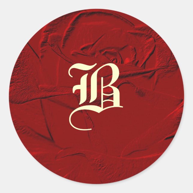 Sculptured Look Red Rose Monogram Classic Round Sticker (Front)