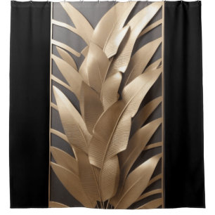 Sculptured Metal Banana Leaves Blk-Shower Curtain