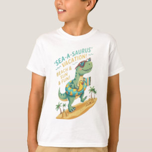 Sea-A-Saurus Dinosaur Surfing - Funny Kids Summer  T-Shirt