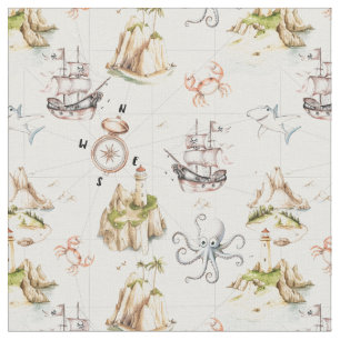 Sea adventure Treasure Map compass  Fabric