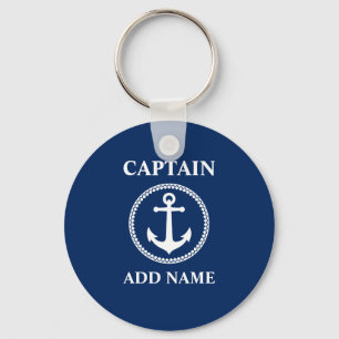 Sea Anchor Captain Add Name or Boat Name Blue Key Ring