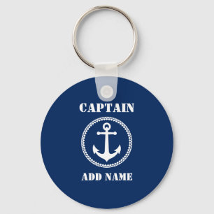Sea Anchor Captain Add Name or Boat Name Navy Blue Key Ring