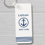 Sea Anchor Captain Add Name or Boat Name White Key Ring<br><div class="desc">Nautical Sea Anchor Captain Add Name or Boat Name Navy Blue on White Keychain.</div>