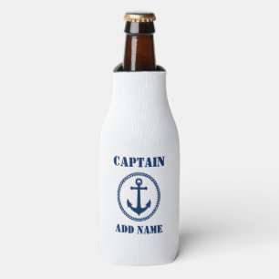 Sea Anchor Captain Name or Boat Name Blue White Bottle Cooler