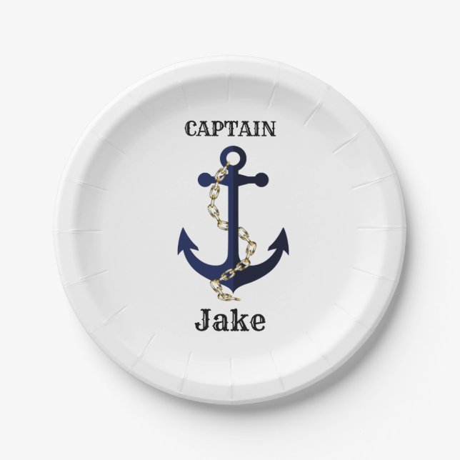 Sea anchor, chain, personalised paper plate (Front)
