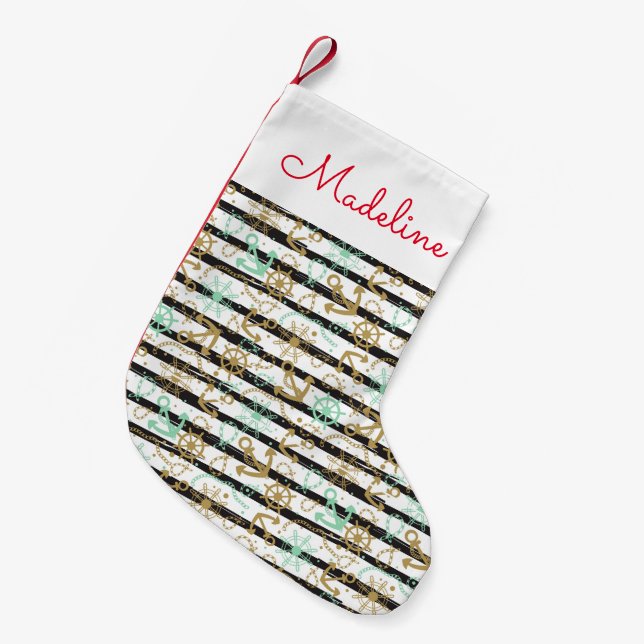 Sea Anchor Pattern | Add Your Name Small Christmas Stocking (Front (Hanging))